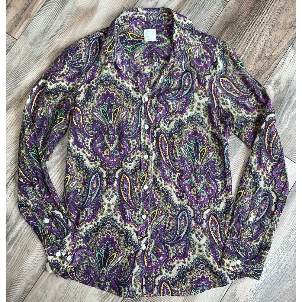 J. Crew Shirt‎ Women's Size 2 The Perfect Shirt Paisley Long Sleeve Button Down